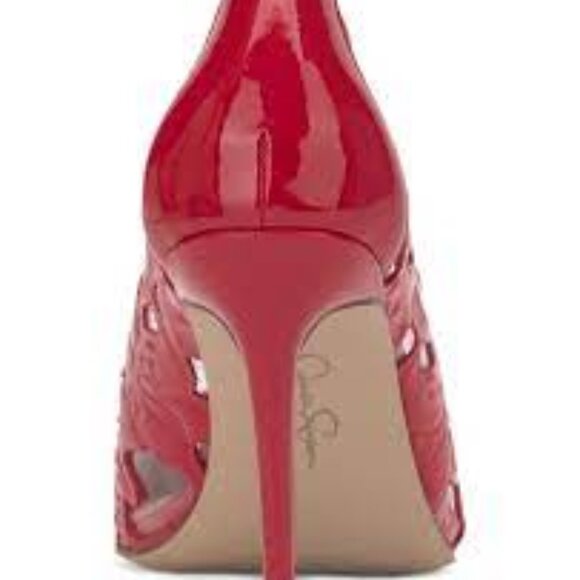 NWOJESSICA SIMPSON 'Erinia Red Patent Pointed Toe Cut-Out Floral Heel Pumps 8.5M - Picture 4 of 4